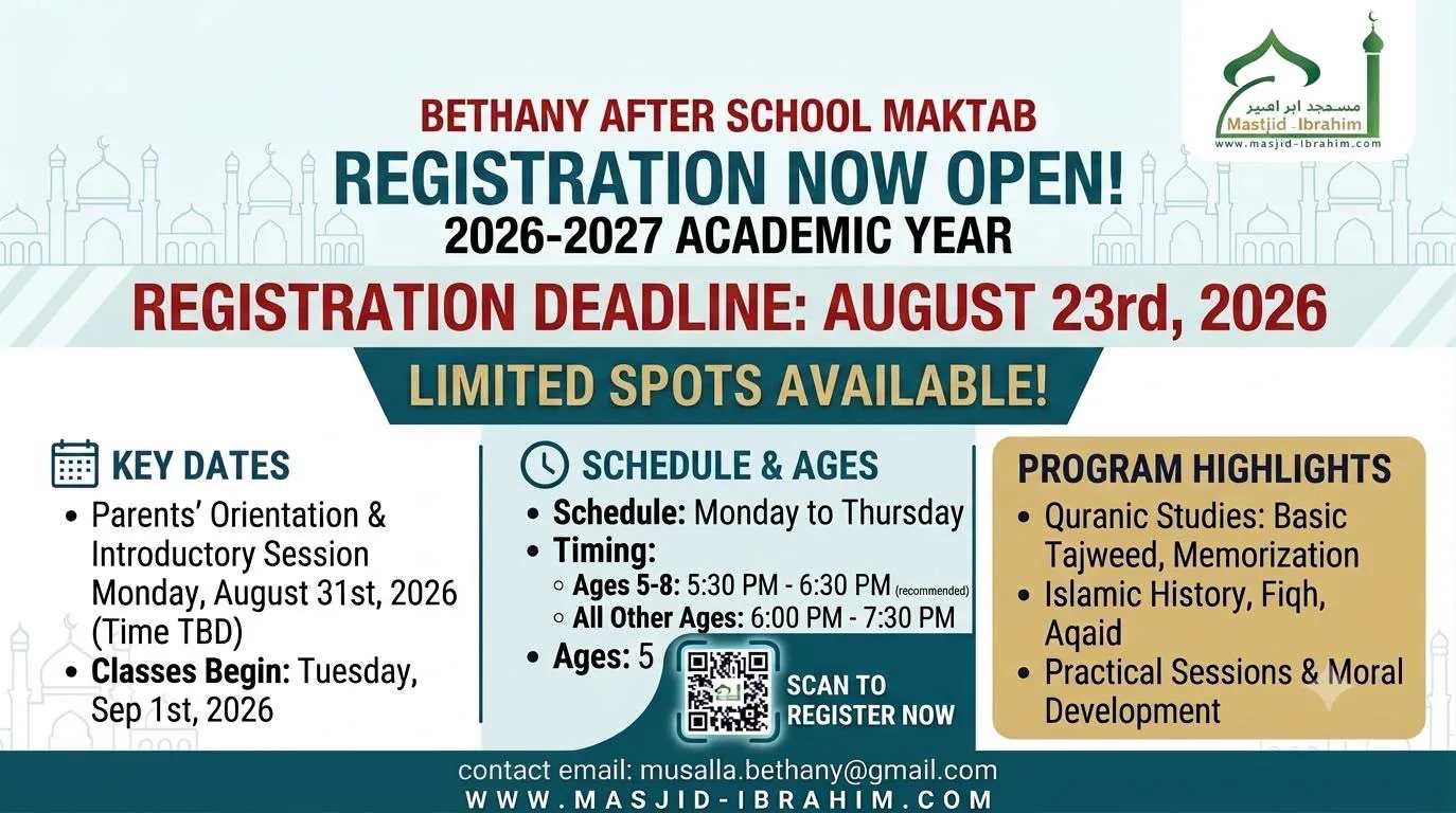 Bethany After School Maktab registration information for the 2026–27 academic year